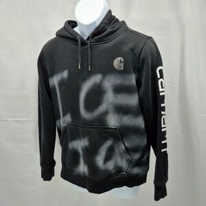 Custom Carhartt Black Hoodie | Unique White Spray Paint Graphic Streetwear  S